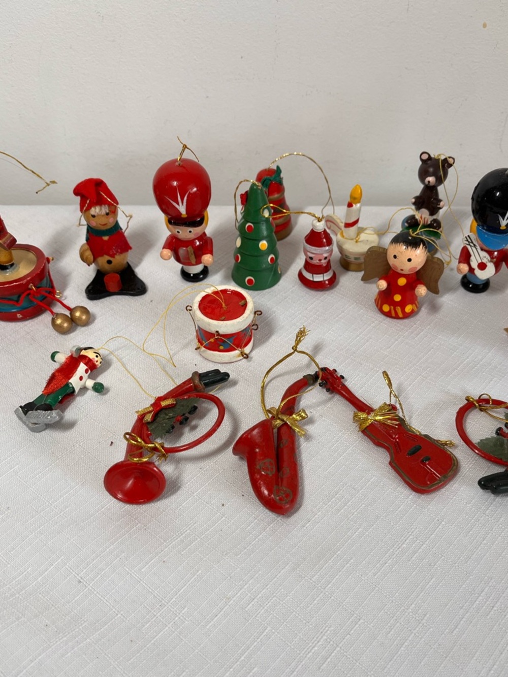 Vintage Christmas Ornaments, wood - toy, soldiers, drummers, instruments, angels